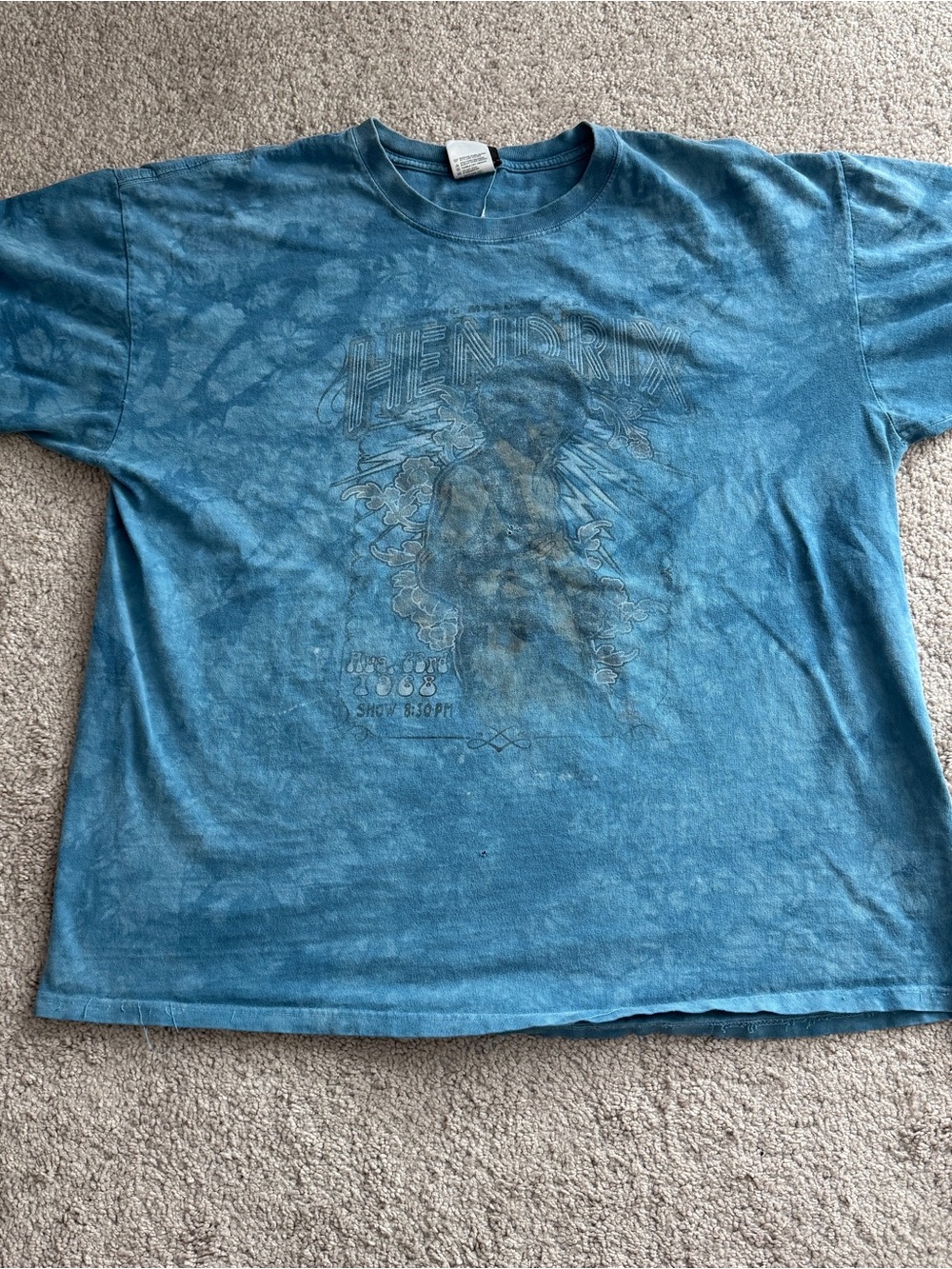 Jimi Hendrix Liquid Blue Tie Dye Graphic T Shirt Faded XL 25x27